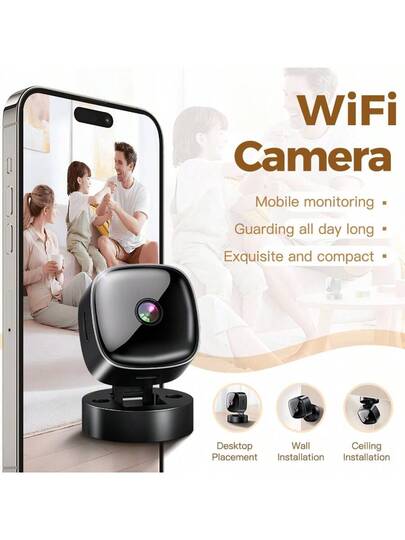 Mini WiFi Camera Motion Detection, Night Vision, 360° Rotation, Portable Indoor Monitor Baby, Pets, Door, Car