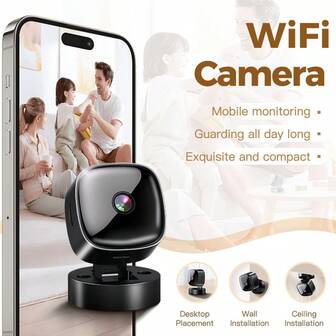 Cámara WiFi mini con detección de movimiento, visión nocturna, rotación de 360°, monitor portátil para interiores para bebés, mascotas, puertas, uso en automóviles