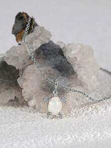 Charm-In 1pc 18K Gold Plated Copper Inlaid Australian Opal Sea Turtle Pendant Necklace - Silver/White Stone - View 3