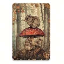 1 Vintage Hamster And Mushroom Tin Sign, Size 8x12inch , Suitable For Home, Office, Cafe, And Garage Decorative Metal Wall Art - Multiple - View 7