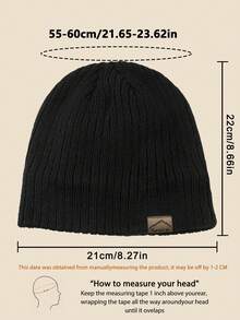 1pc Unisex Fashion Leather Label Thermal Lined Thick Knit Beanie Hat, Men's Winter Warm Brimless Cap, Soft Comfortable Minimalist Suitable For Cold Weather, Casual, Party, Hiphop, Camping, Versatile - D - View 4