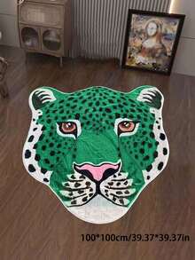 1pc Green Leopard Head Rug, Leopard Print Carpet, Creative Fashion Carpet, INS Style Rug, Home Decor Mat, Fluffy Soft Comfortable Carpet, Durable, Non-Slip Easy To Clean, Suitable For Kitchen, Entryway, Bedroom, Bathroom, Living Room, Gaming Room, Closet, Dining Room, Backyard Christmas Decor