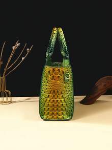 3-Piece Set: Colorful Crocodile Pattern Large Capacity Faux Leather Tote & Crossbody Bags With Matching Wallet Combo - 7#黃+綠色 已選中 - 查看 5