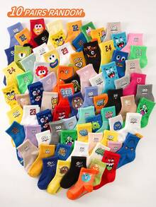 30/20 10/5 Pairs Kids Socks, Boys/Girls Autumn/Winter & Spring/Summer, Letter & Number Graphic, Soft, Breathable, Comfortable, Cute, Casual, Sports, Suitable For Back To School, Vacation, Holidays, Gifts, Random Color & Style