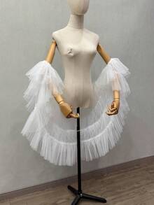 1 件白色新娘简约可拆卸多层不对称网眼披肩夸张泡泡袖斗篷新娘配饰 - 彩色 - 查看 4