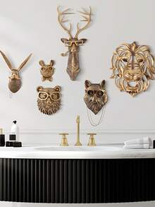 MINGZHANG 1pc Faux Copper Colored Animal Wall Decor, Resin Crafts For Indoor Dining Room, Bedroom, Living Room Decoration Room Decors Garden Decor Wedding Decor Home Decors - 彩色 - 查看 5