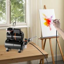 Airbrush Kit, 1/6 HP, Air Brush Kit With Air Compressor And Tank, 3 Dual-Action Professional Airbrushes With 3 Tips, Hose, Acrylic Paint, 2 Fans, For Cake Decorating, Model Painting, Nail Art - Xem 9