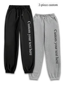 Autumn And Winter Fashion 2 Pieces Sports Trousers, Customized Photo Sweatpants, Add Text Customization, Choose Your Favorite Text, Sentences, Names, Anniversaries, Etc., You Can Choose Your Favorite Fonts And Colors, And Design Your Own Personalized Sports Jogging Drawstring Trousers - Multicolor - View 1