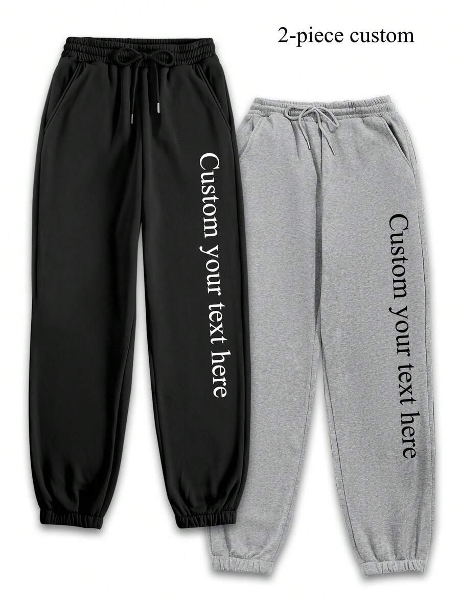 Autumn And Winter Fashion 2 Pieces Sports Trousers, Customized Photo Sweatpants, Add Text Customization, Choose Your Favorite Text, Sentences, Names, Anniversaries, Etc., You Can Choose Your Favorite Fonts And Colors, And Design Your Own Personalized Sports Jogging Drawstring Trousers - Multicolor - View 1