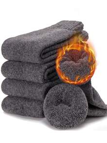 5 pares de calcetines gruesos y cálidos forrados de polar - Regalo de Navidad cómodo y suave para papá, adecuado para clima frío, calcetines largos, invierno, calcetines negros, calcetines cálidos, calcetines gruesos casuales que absorben la humedad y cómodos, otoño/invierno, de larga duración