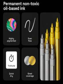 Marcadores dorados y plateados - a prueba de agua, aptos para manualidades DIY, adecuados para papel negro, vidrio, pintura de rocas, calabazas de Halloween, elaboración de tarjetas, álbumes de recortes, Navidad, arte de resina y suministros de oficina, bolígrafo multifuncional de punta blanda fluorescente, bolígrafo de pintura, bolígrafo de metal, de alto brillo y alta belleza