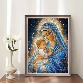 1 pieza Último kit de pintura de diamantes 5D talla grande vendido, tema de patrón de la Virgen María suave y amorosa, pintura de diamantes de lienzo de arte completo, decoración del hogar, regalo de Halloween y Navidad, arte de pared sin marco