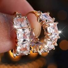 1pair Dazzling Square Cubic Zirconia Hoop Earrings For Women Girls Stylish Minimalist Charming Daily Jewelry Wedding Engagememnt Birthday Party Gifts