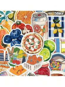50 Vintage Mediterranean Style Art Stickers - Colorful Food And Lifestyle Designs For Laptop, Luggage, Skateboard, Guitar Decor, Laptop Decor, Colorful Designs, Art Stickers, Cute Stickers, Kitchen, Refrigerator Decor - 50件 - 查看 8