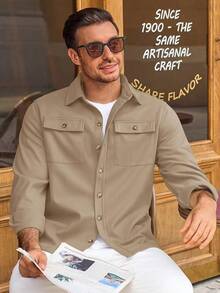 Mens Shirt Jacket Long Sleeve Button Down Casual Shacket Lightweight Thermal Shirts With Pocketshalloween - 卡其色 - 查看 9