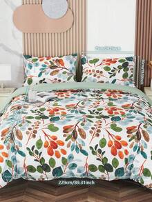 3pcs Green Leaf Pattern Bedding Set, Includes Zipper Duvet Cover + 2 Pillowcases, Refreshing & Comfortable 100% Polyester Fabric, Suitable For Bedroom, Travel, Dorm (Boys & Girls)