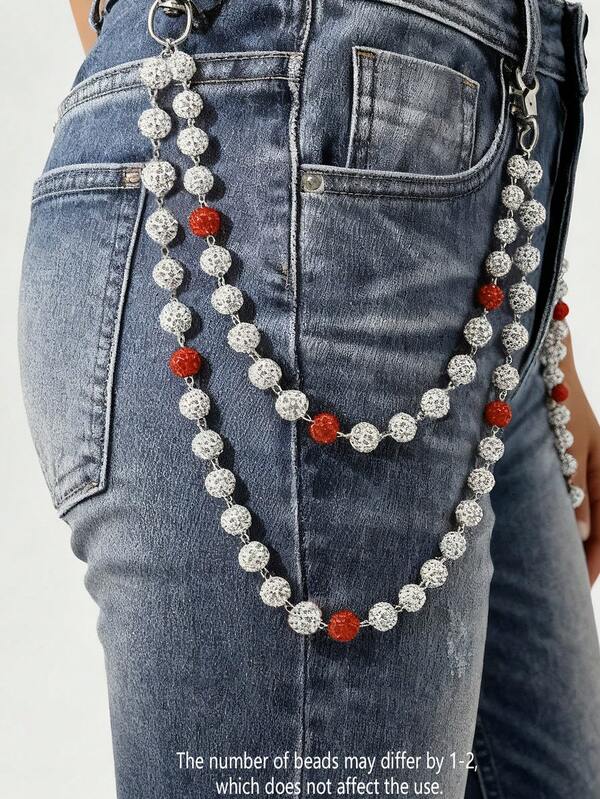 1pc Fashion Street Hip Hop Body Chain With Hanging Rhinestone Ball Pendant, Handmade Body Jewelry For Men And Women, Versatile Accessory