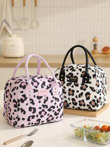 1pc Insulated Lunch Bag For Women Men, Reusable Lunch Box For Office Picnic Hiking Beach,Leakproof Cooler Tote Bag Organizer,Large Capacity Thermal Cooler Tote Bag With Handle, Waterproof Lunch Box Bag, Portable Lunch Organizer Pink Leopard Lunch Bag