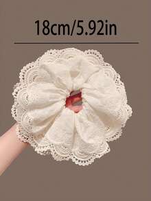 1pc Women's Extra Large 18cm/7.09in Pure Silk Solid Color 4-Layer Lace Pleated Hair Scrunchie, Fashion Versatile High-End Elegant Minimalist Hair Tie, Suitable For Daily Casual, Party, Commute, Vacation, Ponytail, Bun, Face Washing, Makeup, Outfit Accessory