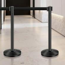 Stanchion Post, 8 Pcs Crowd Control Barrier With 8 Retractable Belts & 2 Sign Holders, Carbon Steel Stanchion Post Queue With Sand Injection Hollow Base For Theater, Party, Wedding, Exhibition - 8 Pcs - View 1