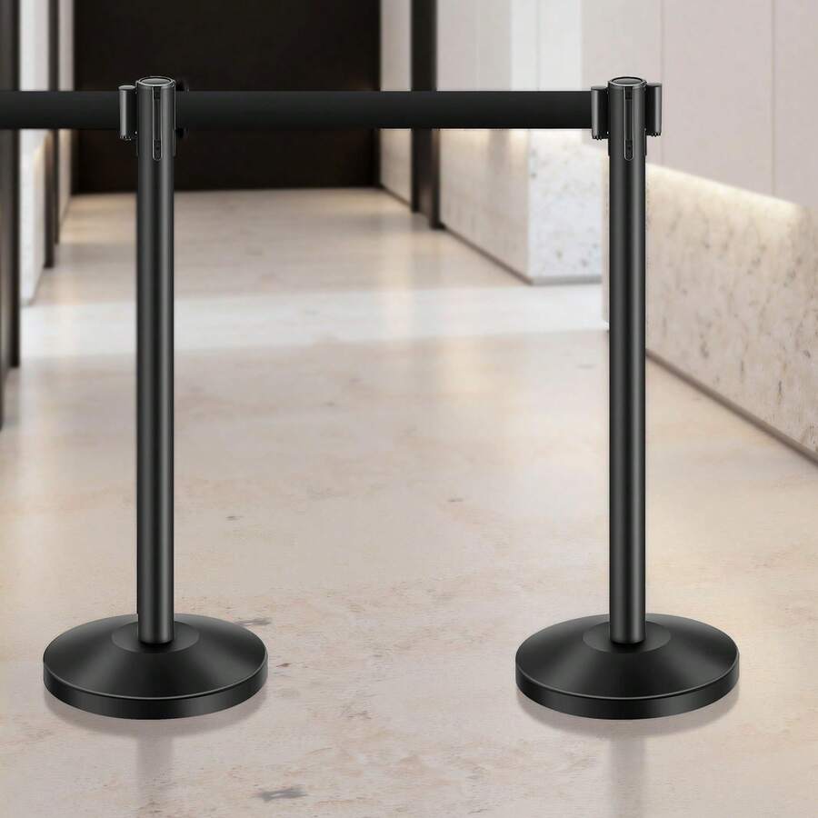 Stanchion Post, 8 Pcs Crowd Control Barrier With 8 Retractable Belts & 2 Sign Holders, Carbon Steel Stanchion Post Queue With Sand Injection Hollow Base For Theater, Party, Wedding, Exhibition - 8 Pcs - View 1