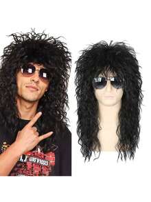 18-Inch Men's 70s/80s Rock Style Synthetic Curly Wig, Punk Costume Wig For Role Play, Costume Party, Halloween - Multicolor - View 1