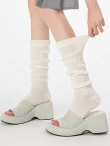 1/2 Pairs Of Autumn And Winter Clothing With Exposed Toe Design, Stacked Socks, Knitted Socks - Multicolor - View 8
