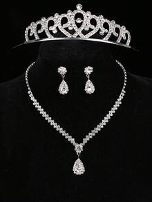 4 件套公主项链套装、皇冠项链套装、水晶级儿童派对头饰、豪华皇冠项链礼盒，适合节日、婚礼、庆典 - 銀色 - 查看 6