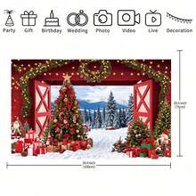 1pc Christmas Barn Backdrop, Christmas Gift Box Christmas Tree, Pine Forest Design For Christmas Party Decoration Banner, Birthday Party Background Decoration, Portrait Photography Background, Multiple Sizes Can Be Selected