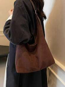 1pc Women's Suede Large Capacity Underarm Crossbody Bag (With Small Pouch), Suitable For Girls, Ladies, College Students, Young Professionals And Office Workers, Great For Work, Business, Commuting, School And Other Occasions. New Shoulder Bag, Autumn/Winter New Women's Bag, Best Autumn Wallet, Latest Fashion Suede Women's Bag, Perfect Match For Autumn Women's Clothing. - Brown - View 6