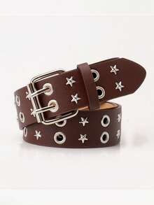 Cinturón de cintura con doble hebilla de remache con estrella vintage para niños y adolescentes, accesorio de ropa con hebilla de aguja fina de PU, cinturón de decoración de jeans de estilo callejero de alta gama para niña