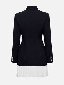 Elegant Fitted Long Sleeve Blazer Dress With Peak Lapels And Pleated Hem Perfect For Party And Casual Wear - 黑色 - 查看 4