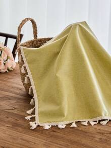 1pc Solid Color Waterproof Oilproof Tablecloth, Rustic American Country Style, Kitchen Decor, Rectangular Table Cover With Tassels, Suitable For Daily Use, Holidays, Sideboard, Desk, Microwave Oven Cover, Banquet, Coffee Table, Home Decor, Autumn Decor, Wedding Decor