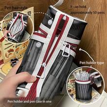1 pieza Soporte para bolígrafos y estuche para lápices estilo americano 2 en 1, bolsa de almacenamiento de papelería minimalista y de alta calidad para estudiantes, de gran capacidad y portátil