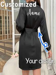 Bata nupcial personalizada con ribete de encaje de satén, bata de satén personalizada, regalo de bata nupcial, regalo de despedida de soltera, ropa de estar en casa de seda - Multicolor - Ver 17