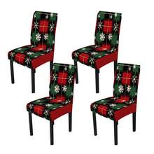 1/4/5/6/7/36 pièces Housse de chaise/Housse de siège à carreaux rouges, verts et noirs avec imprimé flocon de neige blanc, convient pour la maison, le restaurant, l'hôtel, un choix idéal pour la décoration quotidienne moderne. La nappe s'adapte à une table carrée, la housse de chaise élastique est lavable.