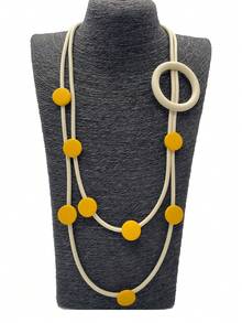 1條雙層橡膠復古木珠項鍊，波西米亞時尚珠寶