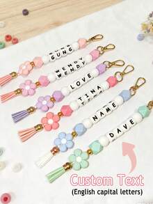 1-Piece Flower Bag Charm, Tassel Pendant, Available In Multiple Flower Colors, Customizable With Name And Initials Beads, Suitable As A Birthday/Holiday Gift For Mother/Family/Girlfriend. - Multicolor - View 2