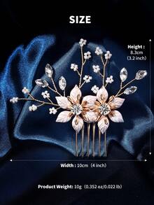 1 件金色手工叶水晶侧梳发夹，女士发饰，新娘婚礼派对，学校用品，大学 - 金色 - 查看 12