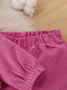 2 Peças Conjunto de Jaqueta e Calça de Veludo Canelado Sólido, Macio e Confortável, de Manga Longa, Adequado para Uso Externo, Outono/Inverno - Pink - Visão 8
