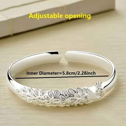 Brazalete abierto ajustable plateado en plata de ley 925, regalo de moda para mamá, adecuado para el Día de San Valentín