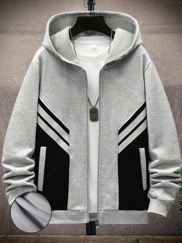 1 szt. chłopięca i nastoletnia, swobodna, minimalistyczna, kontrastowa kurtka polarowa z polaru, odpowiednia na co dzień, w podróż, do uprawiania sportu, na wiosnę/jesień/zimę