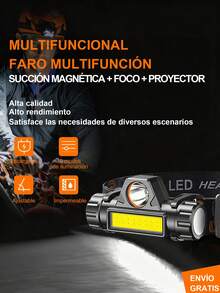 Lampara De Cabeza Linterna Iluminacion Doble, Recargable USB, Con Iman, Doble potente - Negro - Ver 9