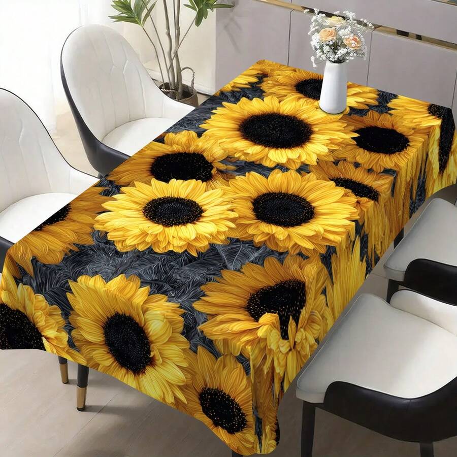 1pc Thanksgiving Creative Black Leaf & Sunflower Print Holiday Decorative Tablecloth, Absorbent Dirt-Resistant Dining Table Cover, Warm & Comfortable Home Decor Rectangular Sofa Cover