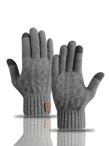 1 Pair Men's Black Thickened Touchscreen Gloves With Thermal Lining, Warm Full Finger Knitted Gloves For Cold Weather, Casual Minimalist Style Suitable For Party, Dining, Driving And Daily Use Snow Gloves