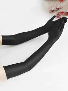 53% Spandex UV Protection Long Gloves, Women's, Suitable For Nightclub, Wedding And Performance Occasions, Spandex Material - Black - View 6