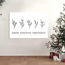 1pc Solid Wood Frame [Positive Attitude, Plant Elements, Line Art Style] 1. 'Blossom Of The Mind Garden' 2. 'Positive Energy In Lines' 3. 'Nurturing The Flower Of Optimism' Theme Canvas Posters & Prints, Large Canvas Wall Art, 2D Flat, Easy Hang Tabletop Or Wall Display, For Halloween, Christmas Gifts, Bedroom, Living Room, Decoration Ready To Hang - 彩色 - 查看 3