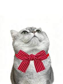 1PC Red Bow Tie Pet Tie, Creative Grid Ripple Dot Stripe Design Elements, Suitable For New Year And Christmas, Decorative Accessories For Small Dogs And Cats - Multicolor - View 4