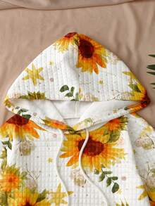 Women's Floral Print Drawstring Hoodie, Casual Wear For Autumn/Winter