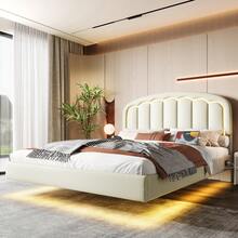 140*200cm/160*200cm, struttura letto moderna bianca con design sospeso, testiera a petalo e pratico spazio di archiviazione, illuminazione a LED e porta USB TYPE-C, elegante e confortevole.